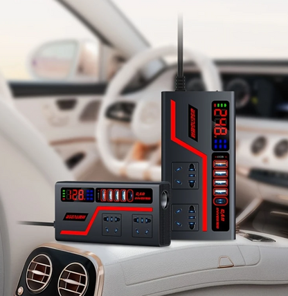 Onduleur Voiture Multiports 12V : 4 USB + Type-C + 2 Prises 220V